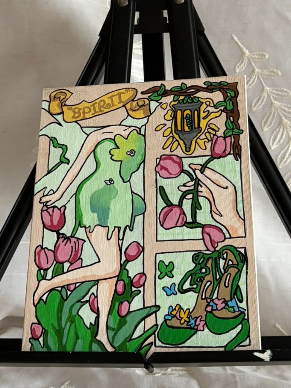 Hand Painted Spirit Fairy Tulip Collage Canvas 7x9